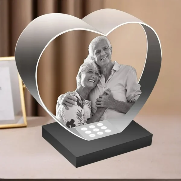 YiYues Personalized 3D Heart Crystal Lamp showcased with the modern, square black LED base option, perfect for contemporary home decor.