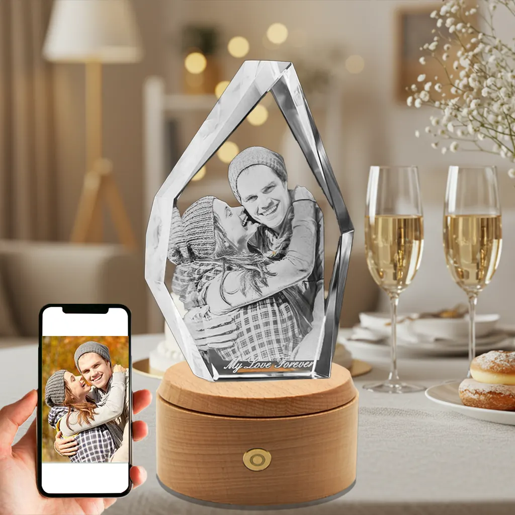 A unique iceberg-shaped 3D photo crystal, ideal for personalizing with a photo to create a memorable gift for a Baptism or Christening.